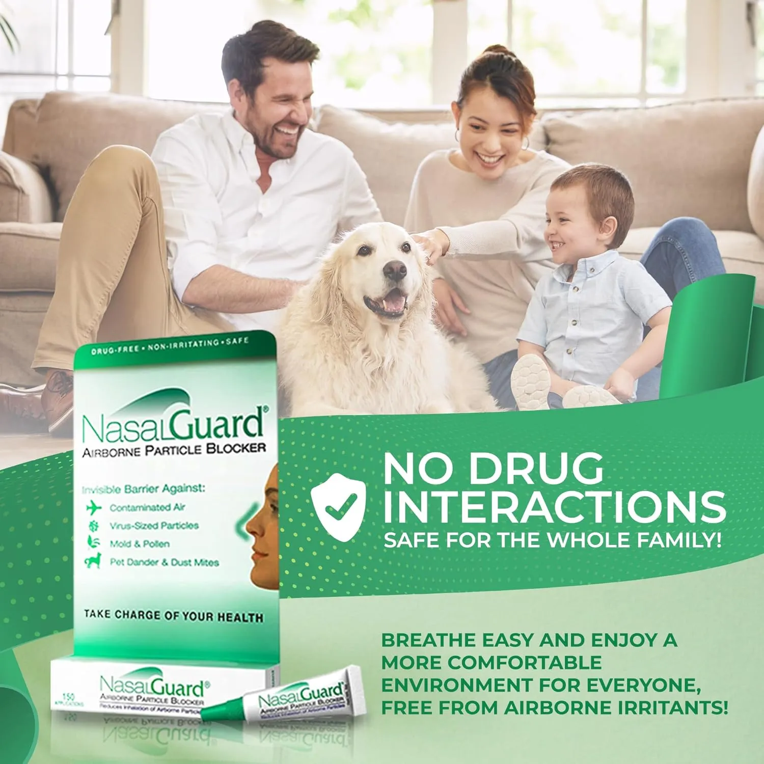 Airborne Particle Blocker Gel - Drug-Free Protection Against Pollutants and Irritants, Suitable for Daily Use, Made in USA, Over 150 Applications (Cool Menthol, Pack of 1)