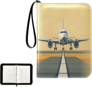 Airplane on Airport Card Binder 4 Pocket, Trading Card Holder Fits 400 Game Cards with 50 Removable Sleeves, MTG Card Case Standard Size