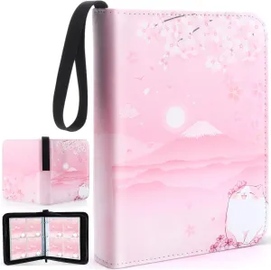 Aliceset Card Binder for Girls Gifts 4 Pocket with 55 Sleeves 440 Cards Collectible Trading Binder Case Cute Album Holder Book for Game Sports Collection Organizer Supply(Sakura Cat)