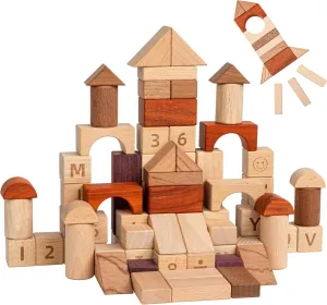 Alphabet Number Early Math Wooden Building Blocks Set - 86 Blocks in 6 Shapes with Wooden Storage Tray. Preschool Montessori Kids Toys. Stacking Learning Toys for Toddlers. Age 3 Years  