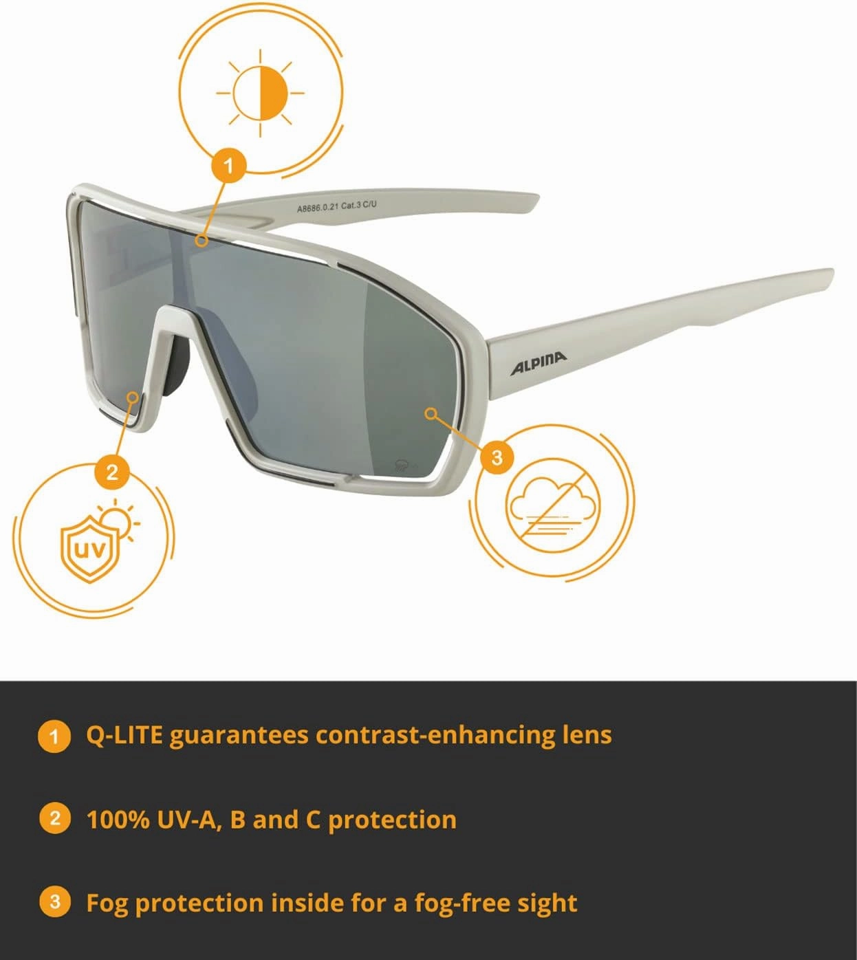ALPINA Mirrored & Contrast-enhancing Anti-fog Cycling Glasses, 100% UV Protection, ROCKET YOUTH Q-LITE, pumpkin orange matt