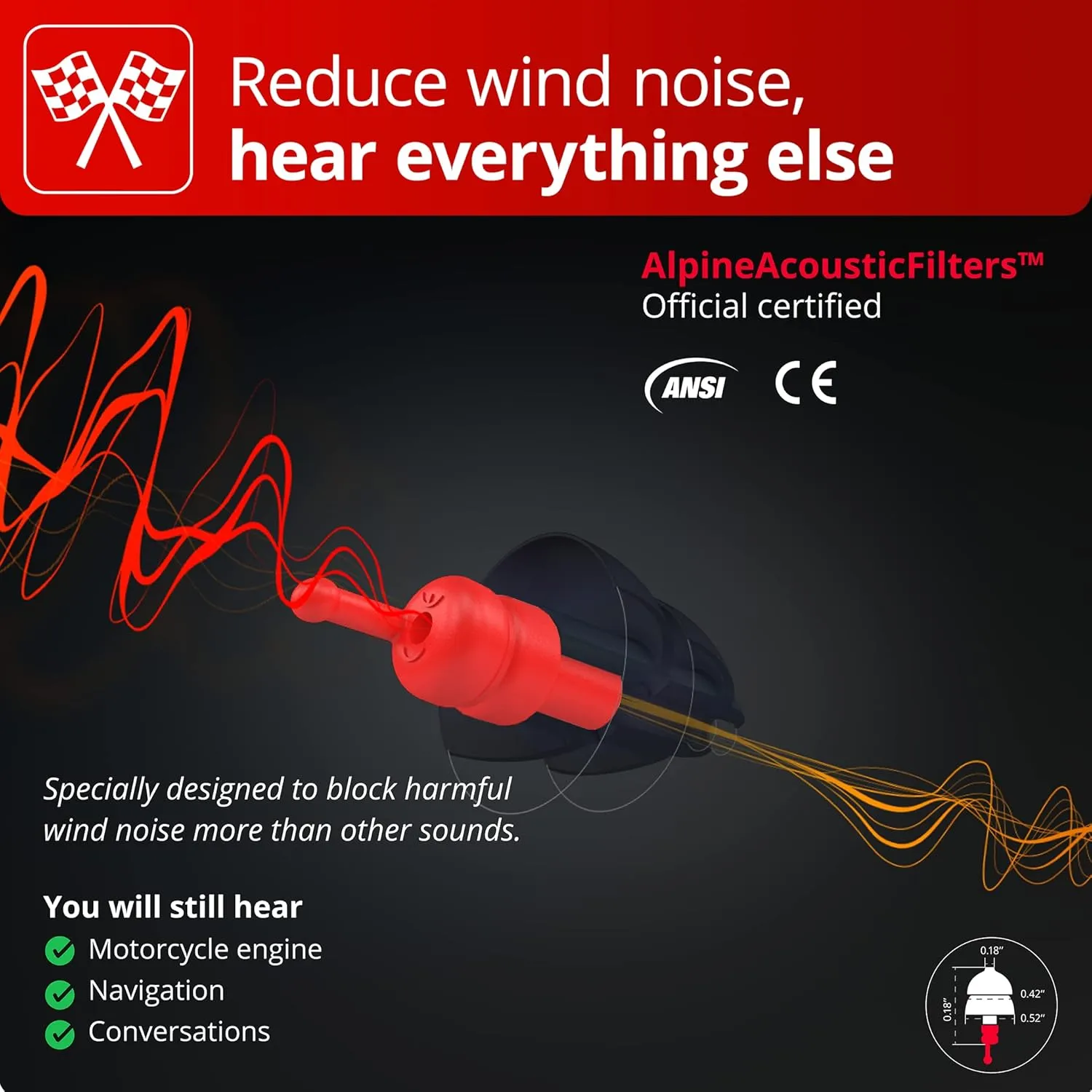 Alpine MotoSafe Race MotoGP™ - Motorcycle Ear Plugs for Wind Noise Reduction - 20dB - Ultra Soft Comfortable Motorcycle Hearing Protection - 1 Pair