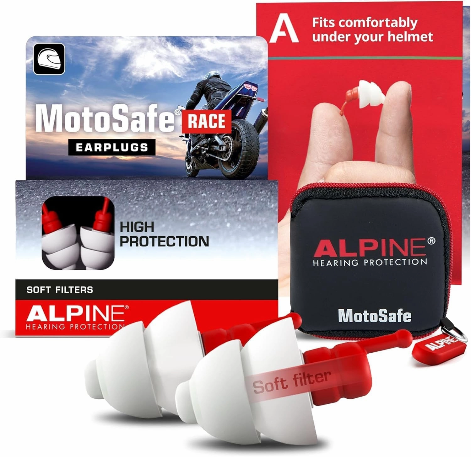 Alpine MotoSafe Race - Motorcycle Ear Plugs for Wind Noise Reduction - 20dB - Motorcycle Hearing Protection - Ultra Soft Comfortable Motorcycle Hearing Protection - 1 Pair