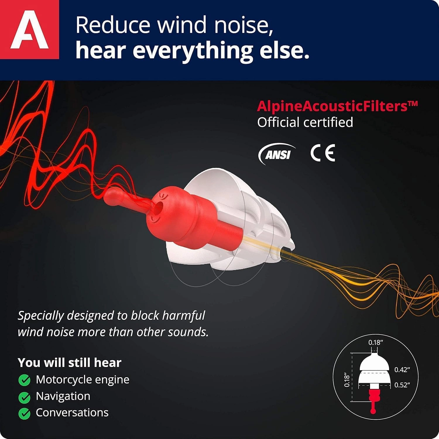 Alpine MotoSafe Race - Motorcycle Ear Plugs for Wind Noise Reduction - 20dB - Motorcycle Hearing Protection - Ultra Soft Comfortable Motorcycle Hearing Protection - 1 Pair