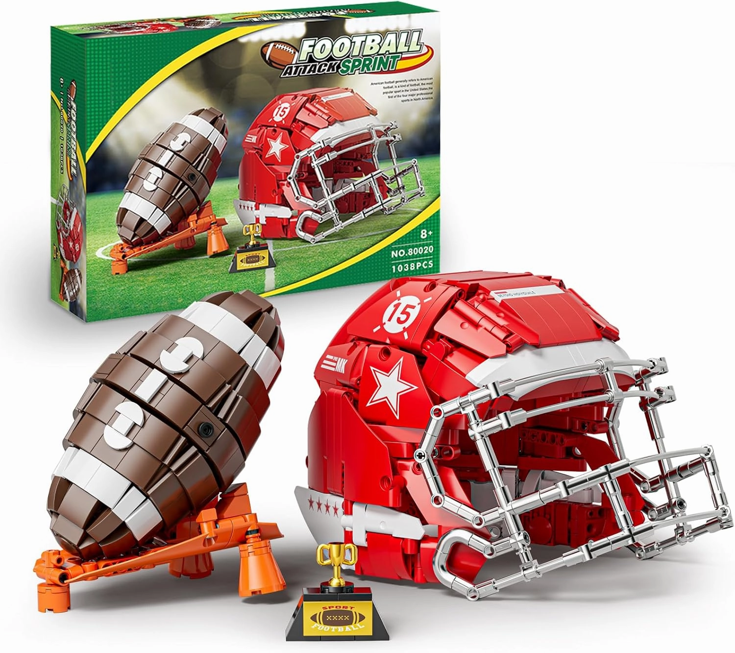 American Football Building Set, MOC Football & Helmet Building Block Set for Sports Football Fans and Players, Creative Ideals Gifts Toys for Kid Boys 8  (1038 Pieces)