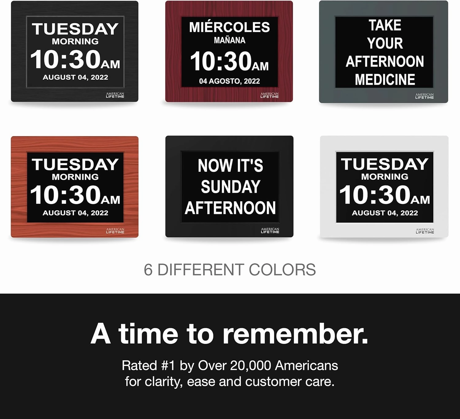 American Lifetime 【New 2025 Dementia Clock Large Digital Clock for Seniors, Alzeimer Clock Large Display with Custom Alarms, Clock with Day & Date for Elderly, Large Number Digital Calendar White