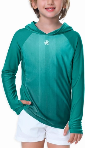 AOBUTE Unisex Kids Long Sleeve Hoodie Rash Guard Boys UPF 50  Swim Top with Thumb Hole 3-12 Years
