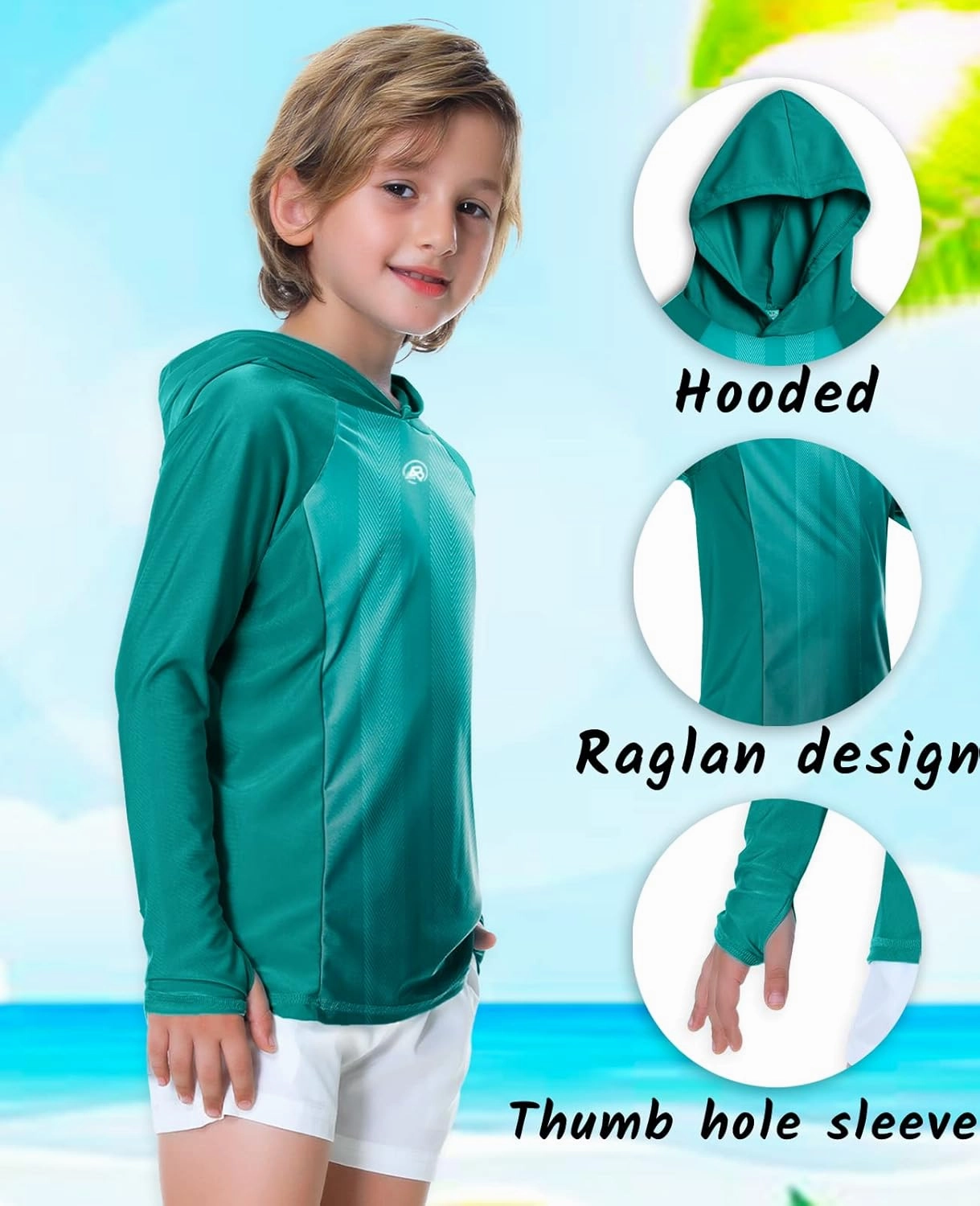 AOBUTE Unisex Kids Long Sleeve Hoodie Rash Guard Boys UPF 50  Swim Top with Thumb Hole 3-12 Years
