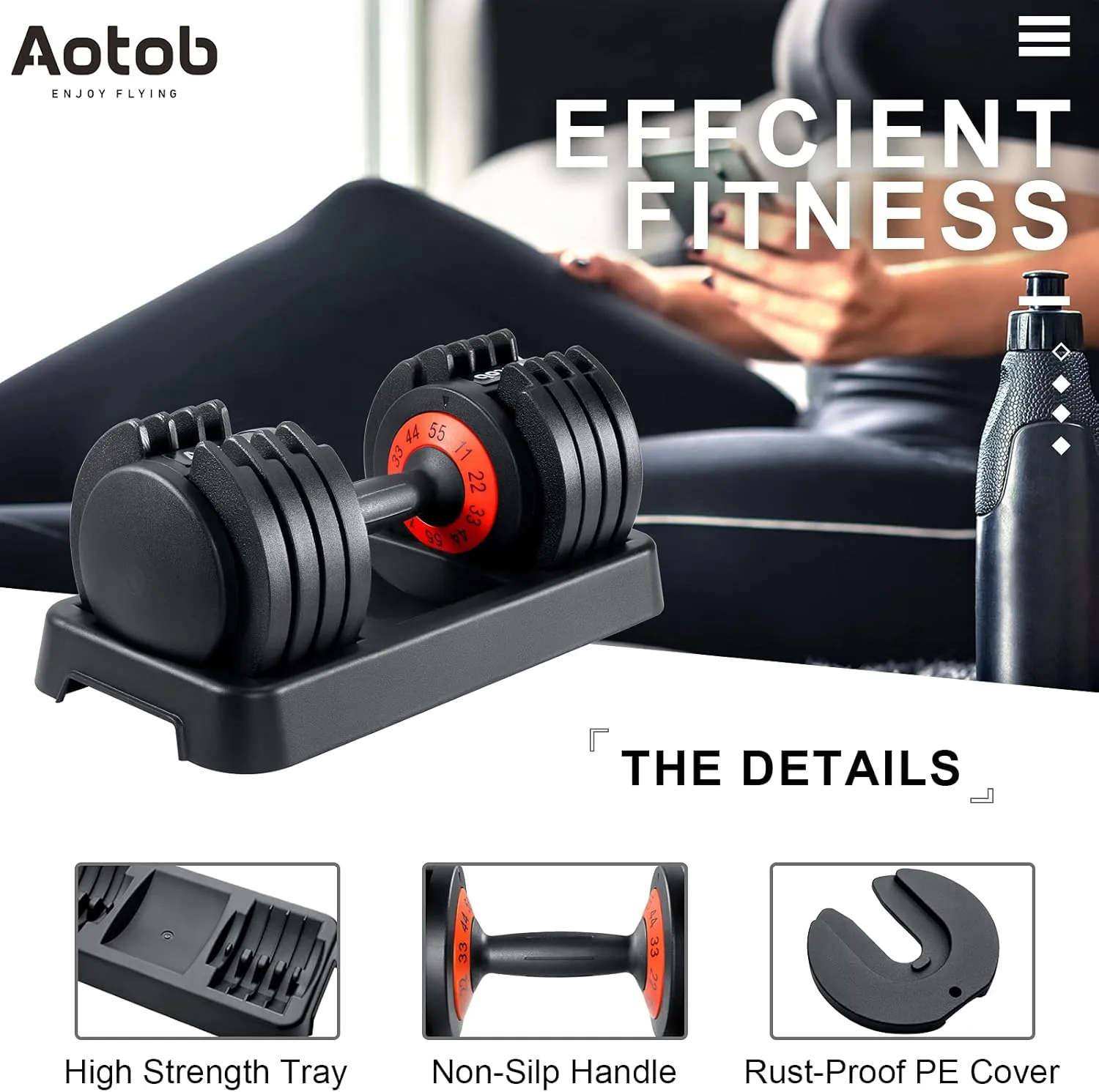 AOTOB 25/55 lbs Dumbbell Set, Anti-Slip Fast Adjust Turning Handle, Adjustable for Men and Women, Pair for Home Gym Exercise