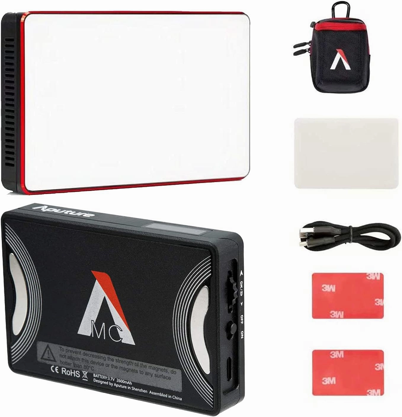Aputure Amaran MC RGBWW Mini On Camera Video Light,3200K-6500K,CRI/TLCI 96 ,HSI Mode,Support Magnetic Attraction,App with USB-C PD and Wireless Charging
