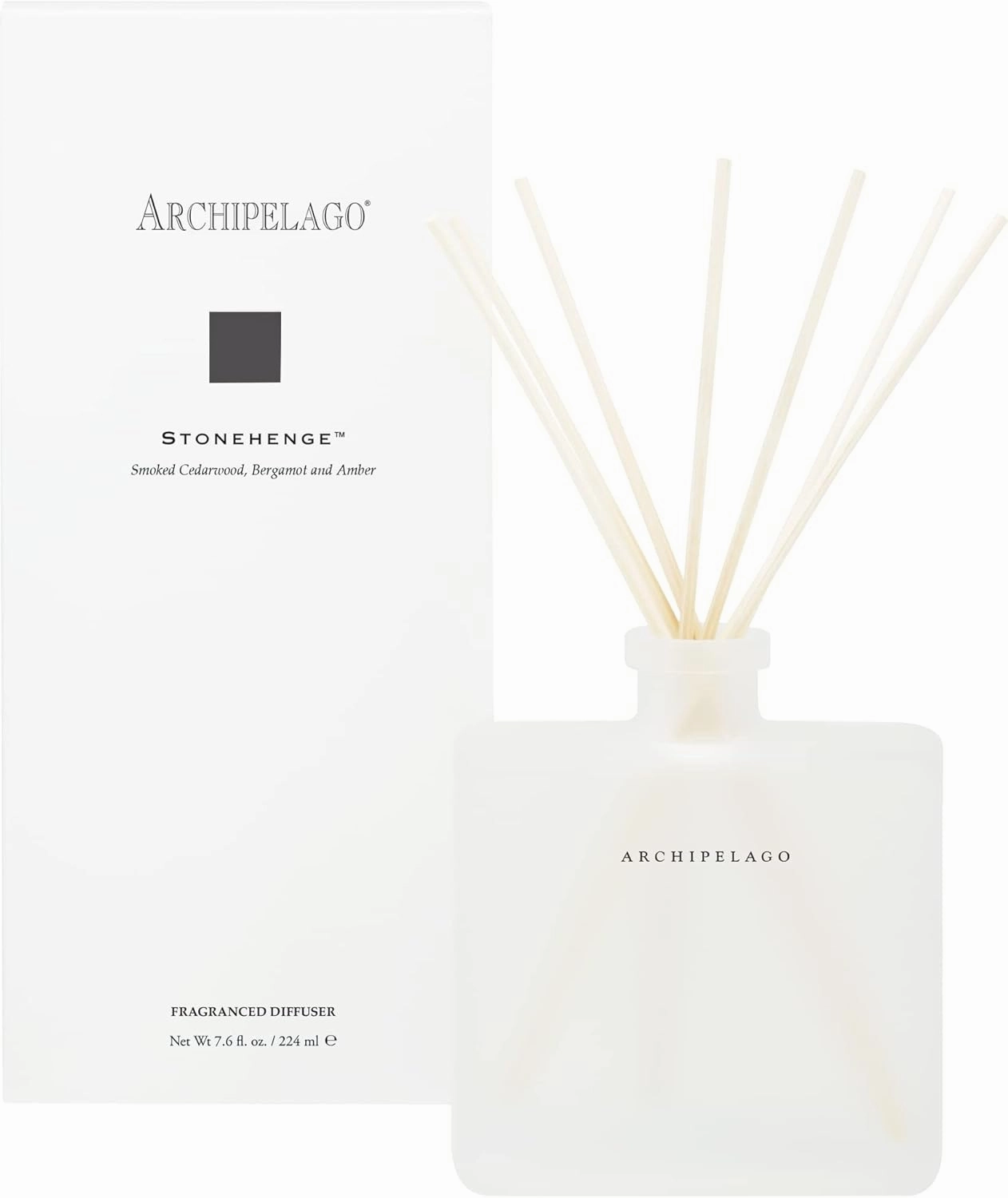 Archipelago Botanicals Stonehenge Reed Diffuser, Home Fragrance Reed Diffuser, Includes Fragrance Oil, Frosted Glass Vessel & 10 Diffuser Reeds, Perfect for Home, Office or Gift, 7.6 Fl Oz