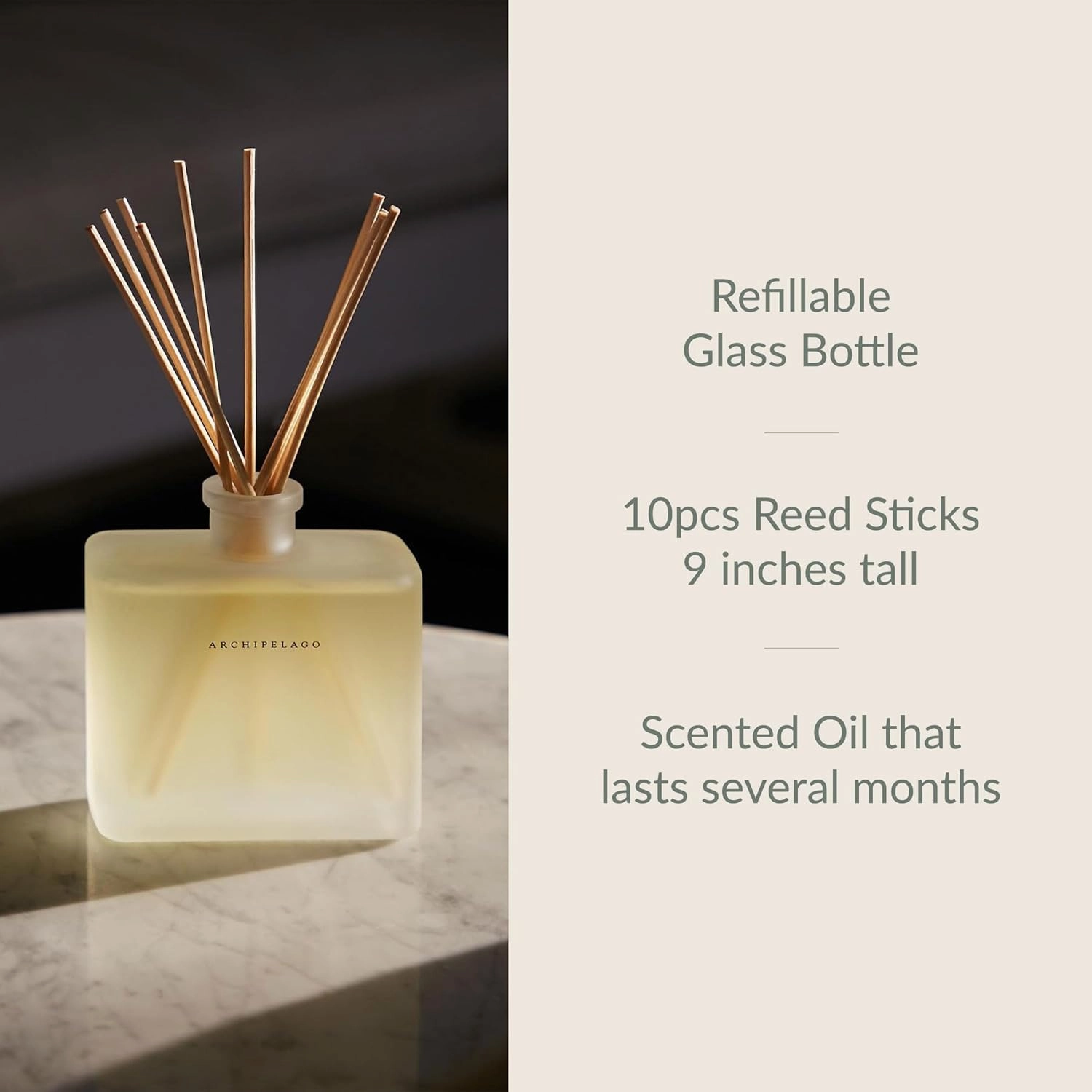 Archipelago Botanicals Stonehenge Reed Diffuser, Home Fragrance Reed Diffuser, Includes Fragrance Oil, Frosted Glass Vessel & 10 Diffuser Reeds, Perfect for Home, Office or Gift, 7.6 Fl Oz