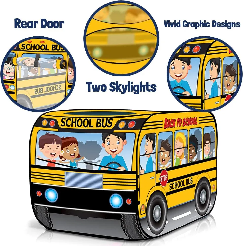 ArtCreativity Yellow Pop Up School Bus Tent with Carry Bag - Indoor Playhouse with 2 Openings, Pop Up Bus Toy Play Tent - Compact Storage - 43.5 x 28 x 26.5 Inches