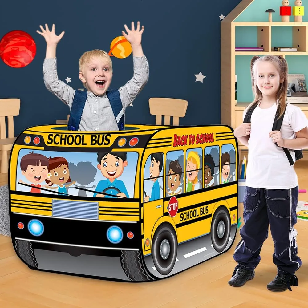 ArtCreativity Yellow Pop Up School Bus Tent with Carry Bag - Indoor Playhouse with 2 Openings, Pop Up Bus Toy Play Tent - Compact Storage - 43.5 x 28 x 26.5 Inches