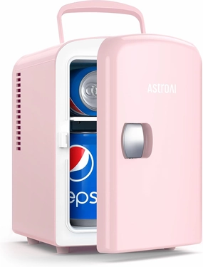 AstroAI Mini Fridge, 4 Liter/6 Can AC/DC Portable Thermoelectric Cooler Refrigerators for Skincare, Beverage, Food, Home, Office and Car, ETL Listed (Pink)