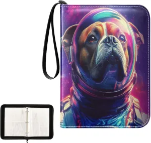 Astronaut Dog Colorful Card Binder 4 Pocket, Trading Card Holder Fits 400 Game Cards with 50 Removable Sleeves, MTG Card Case Standard Size