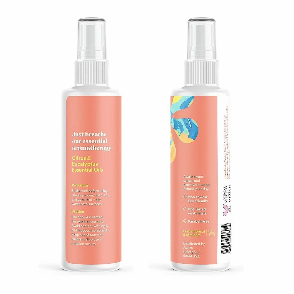 ASUTRA Multi-Use Essential Oil Aromatherapy Spray (Citrus & Eucalyptus), 4 fl oz – Mist for Face, Body, Rooms & Linens – Car, Fabric, and Bathroom Freshener
