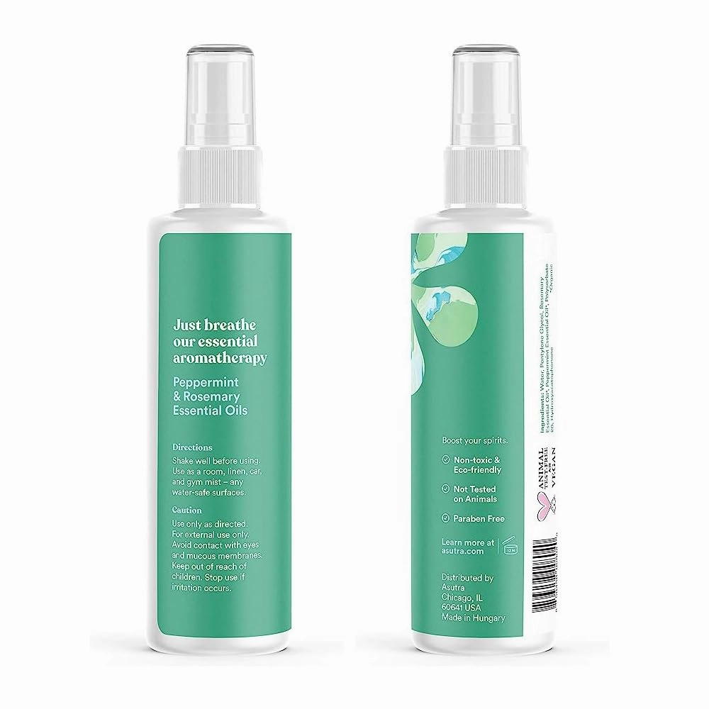 ASUTRA Multi-Use Essential Oil Aromatherapy Spray (Peppermint & Rosemary), 4 fl oz – Mist for Face, Body, Rooms & Linens – Car, Fabric, and Bathroom Freshener