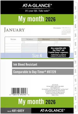 AT-A-GLANCE 2026 Planner Refill, Monthly, 5.5" x 8.5", Desk Size 4, Loose-Leaf, Ruled Blocks (481-685Y-26)