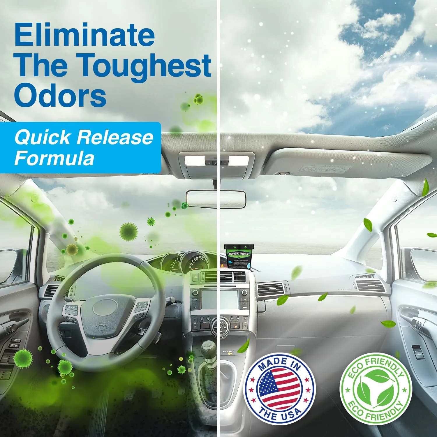 Auto Shocker Strong Car Odor Eliminator, Eco-Friendly Chlorine Dioxide Odor Bomb for Vehicle Interior Up to 250 Cubic Feet