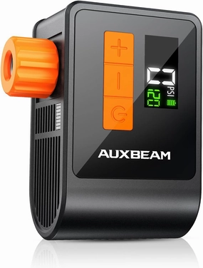 Auxbeam Tiny Bike Pump with Gauge, 120PSI Electric Bicycle Pump with Presta and Schrader Valve, Portable Air Pump for Road Bike, City, Mountain and E-Bike