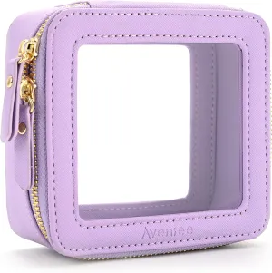 Aveniee Mini Clear Makeup Bag, Small Cosmetic Bags Travel Toiletry Bag, TSA Approved Clear Makeup Case Pouch with Zipper, Car Organizer Essentials for Women Men(Lilac)