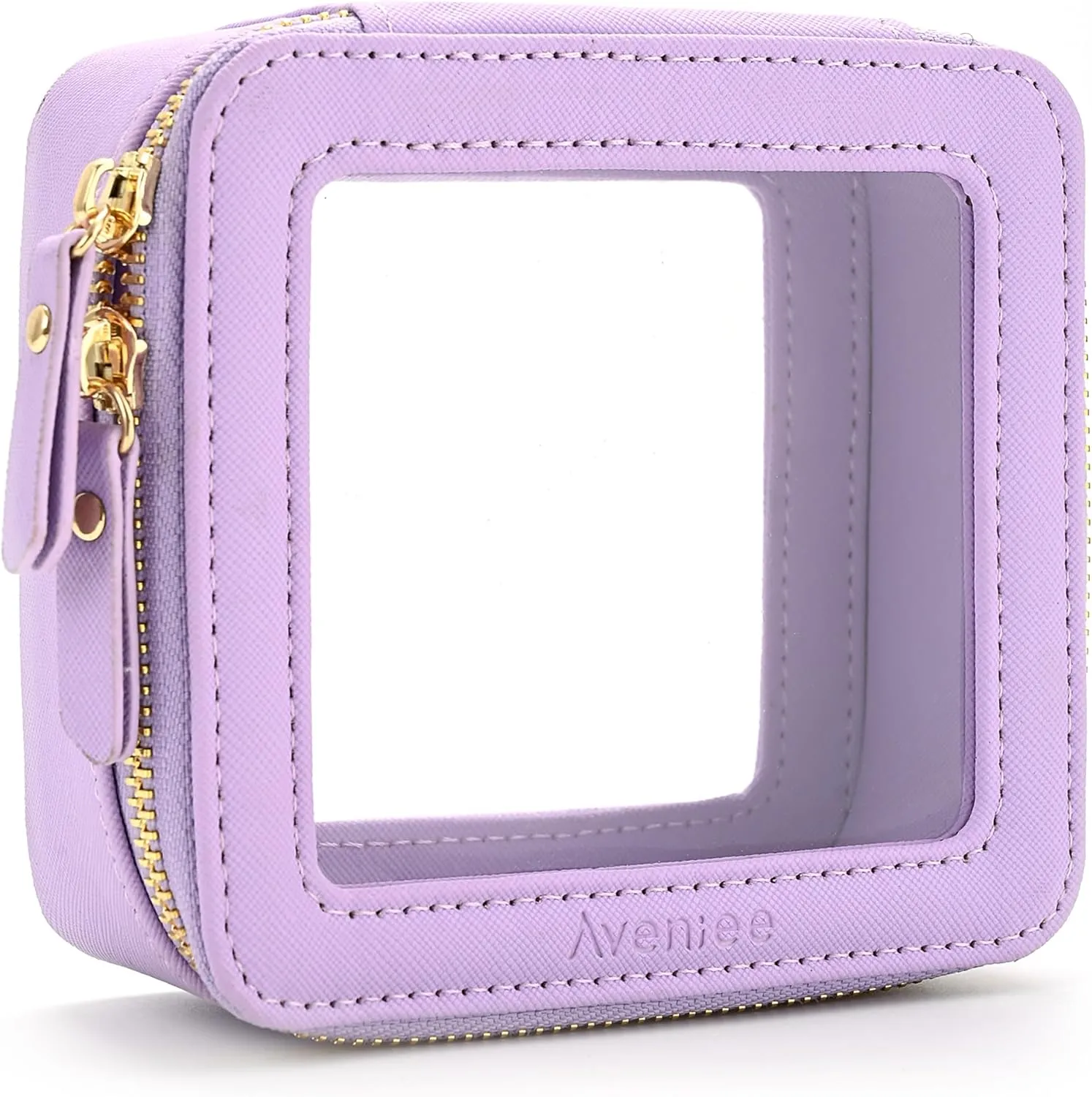 Aveniee Mini Clear Makeup Bag, Small Cosmetic Bags Travel Toiletry Bag, TSA Approved Clear Makeup Case Pouch with Zipper, Car Organizer Essentials for Women Men(Lilac)