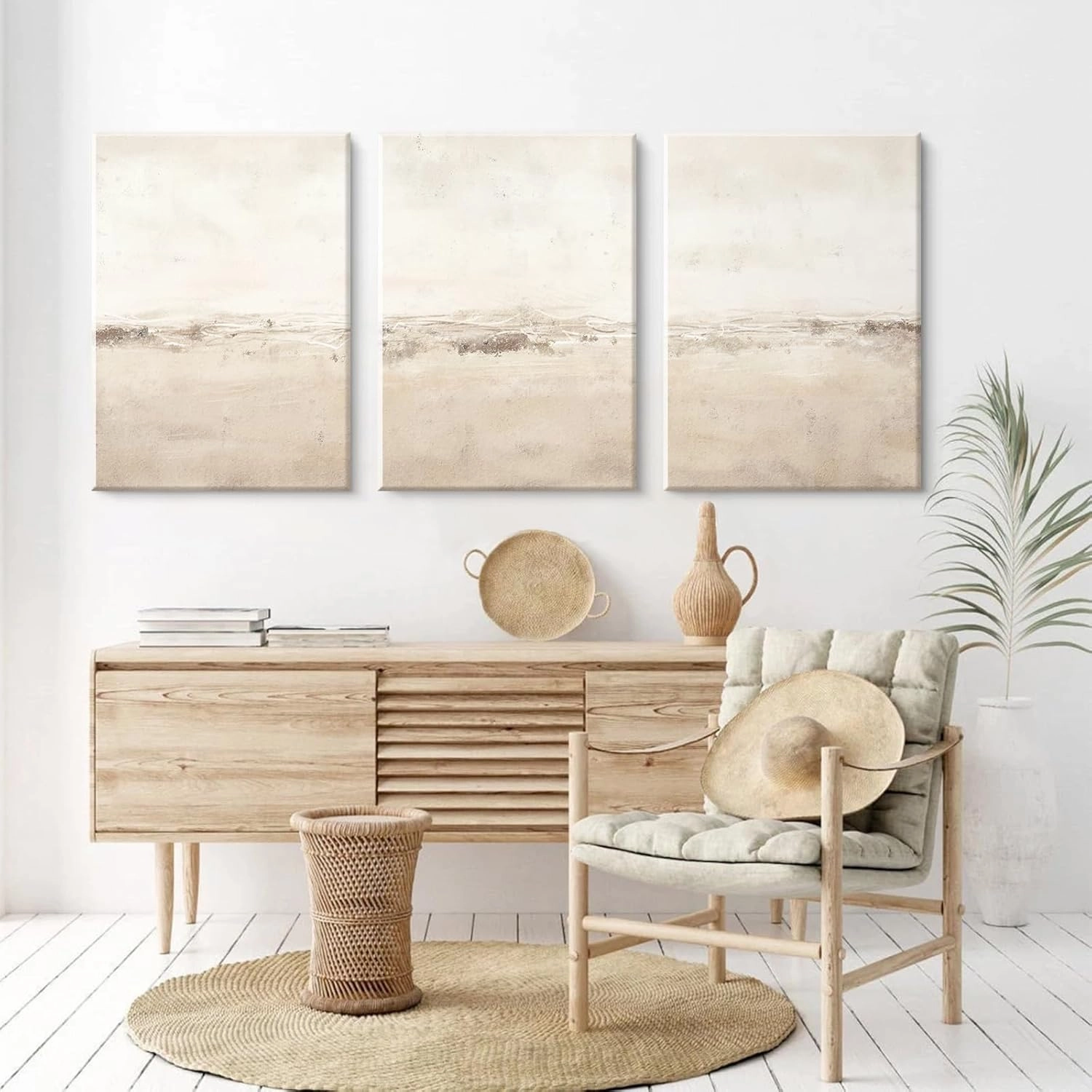 Baccone Beige Abstract Wall Art Set of 3 Neutral Canvas Wall Art Prints Boho Abstract Picture Modern Abstract Art Wall Decor Minimalist Artwork for Living Room Beroom Decor 12x16 Inch Wrapped Canvas