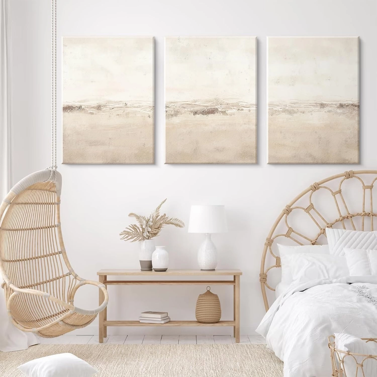Baccone Beige Abstract Wall Art Set of 3 Neutral Canvas Wall Art Prints Boho Abstract Picture Modern Abstract Art Wall Decor Minimalist Artwork for Living Room Beroom Decor 12x16 Inch Wrapped Canvas