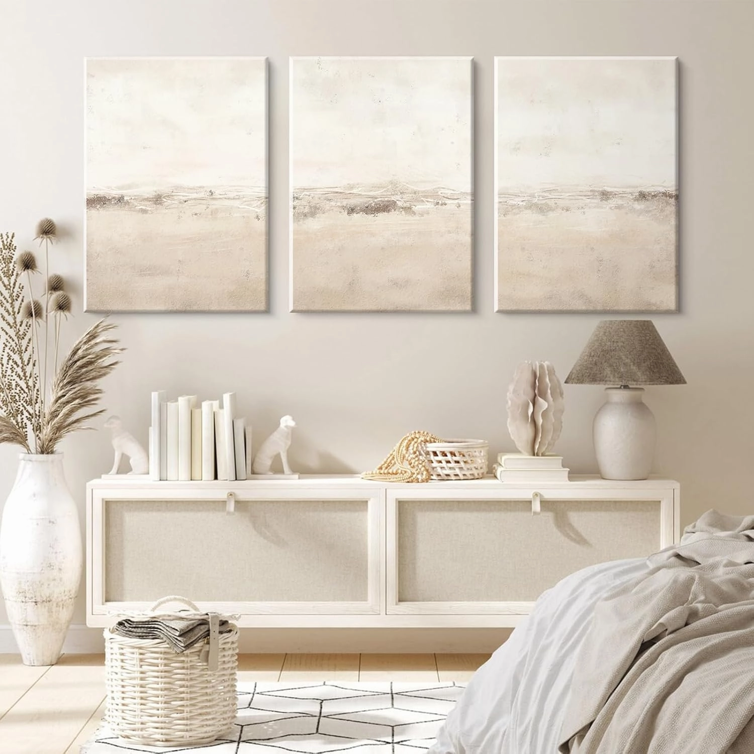 Baccone Beige Abstract Wall Art Set of 3 Neutral Canvas Wall Art Prints Boho Abstract Picture Modern Abstract Art Wall Decor Minimalist Artwork for Living Room Beroom Decor 12x16 Inch Wrapped Canvas
