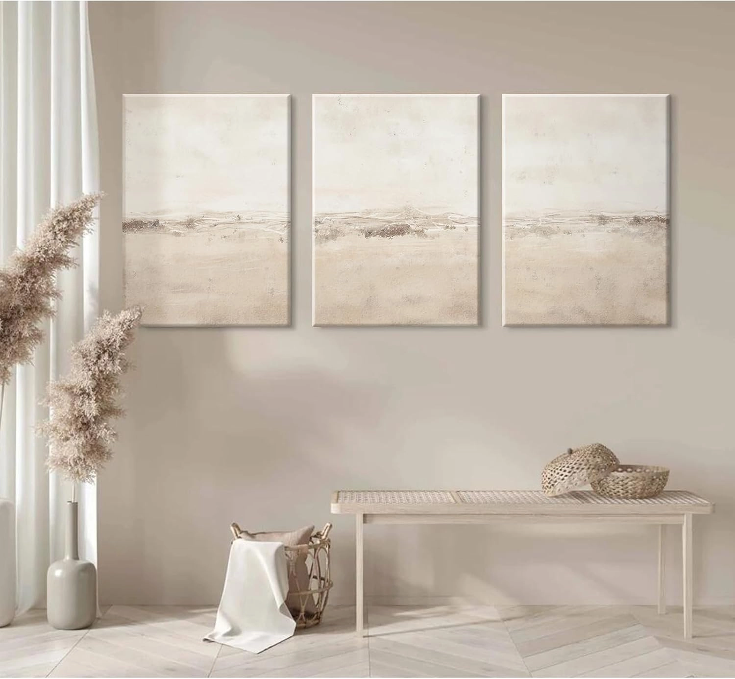 Baccone Beige Abstract Wall Art Set of 3 Neutral Canvas Wall Art Prints Boho Abstract Picture Modern Abstract Art Wall Decor Minimalist Artwork for Living Room Beroom Decor 12x16 Inch Wrapped Canvas