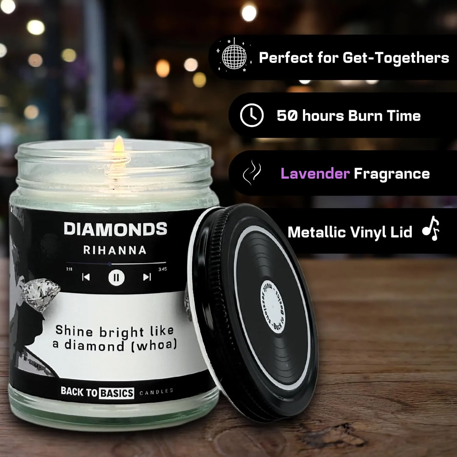 Back to Basics Candles | Diamonds - 9oz Soy Wax Lavender Scented Candle for Home Decor, Birthday Gifts for Women, Men, Best Friend | Relaxing Aromatherapy Made in USA
