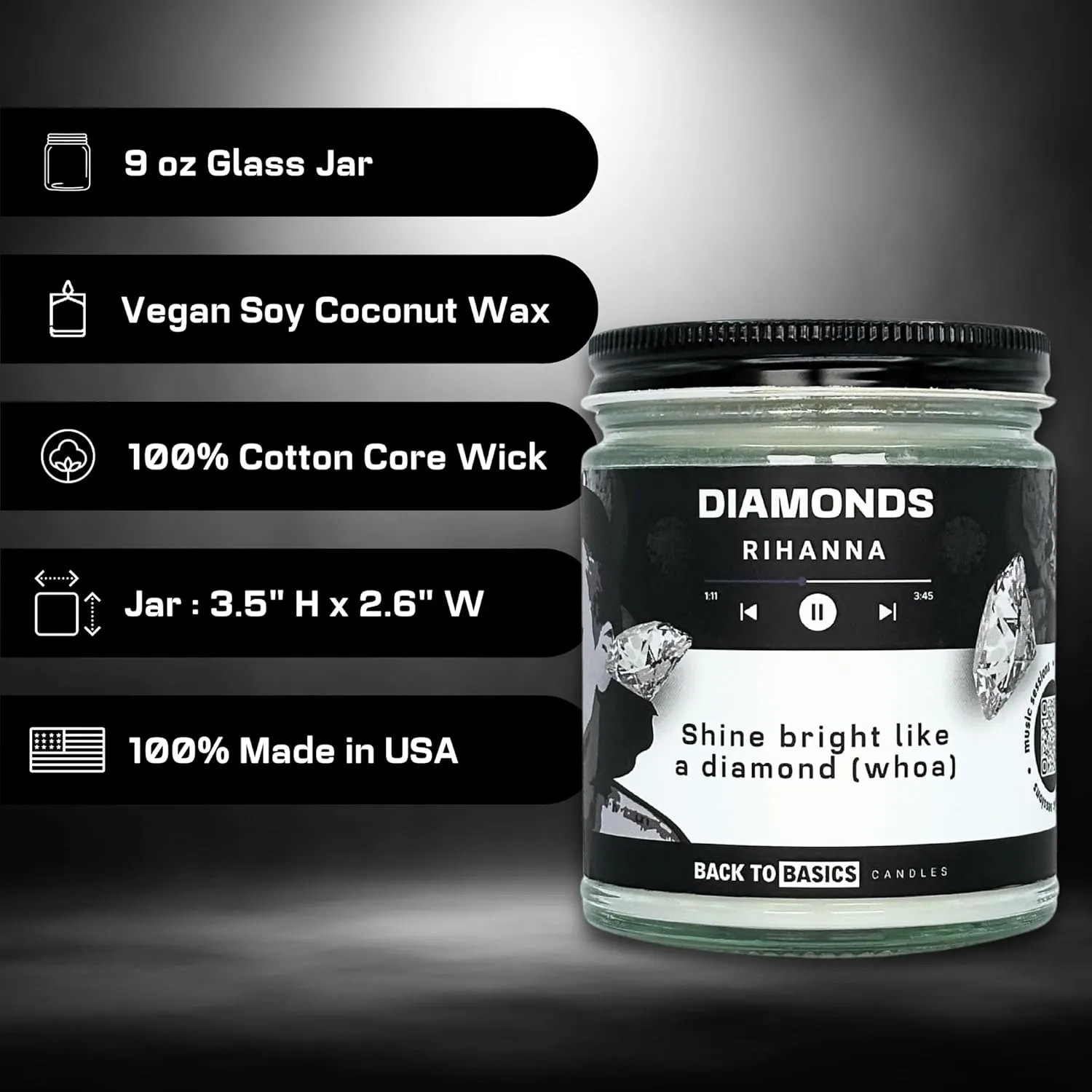 Back to Basics Candles | Diamonds - 9oz Soy Wax Lavender Scented Candle for Home Decor, Birthday Gifts for Women, Men, Best Friend | Relaxing Aromatherapy Made in USA