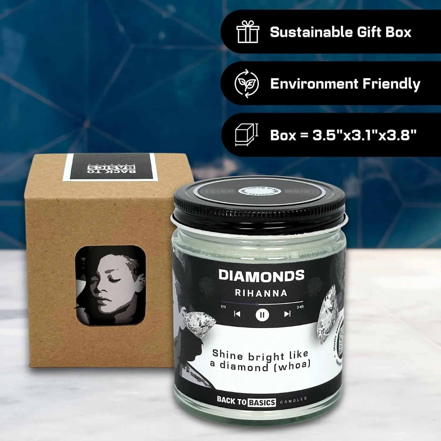 Back to Basics Candles | Diamonds - 9oz Soy Wax Lavender Scented Candle for Home Decor, Birthday Gifts for Women, Men, Best Friend | Relaxing Aromatherapy Made in USA