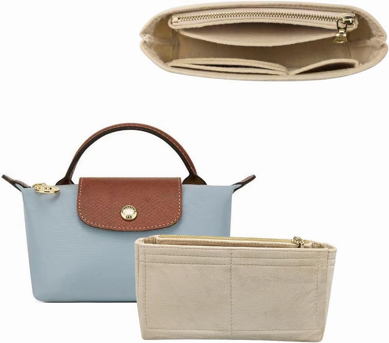 Bag Organizer for Longchamp Mini Bag, Purse Organizer Insert Fit Timid Bag Storage & Finishing Inner Bag Liner Handbags Insert Organizer Suitable for Mini Le Pliage