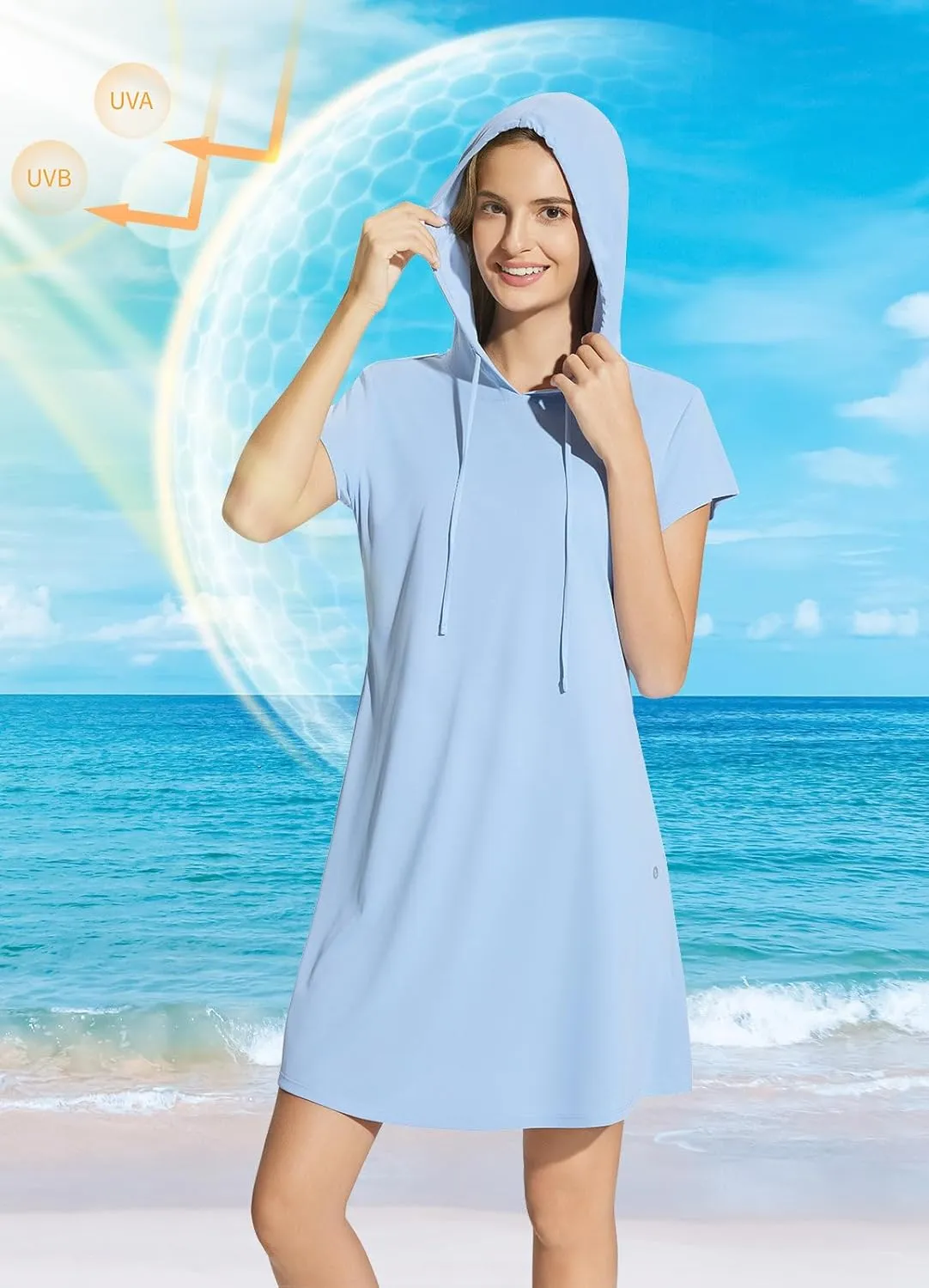baleaf Women's Short Sleeve UPF 50  Cover Up with Pockets Quick Dry Beach Coverups Sun Protection Swimwear