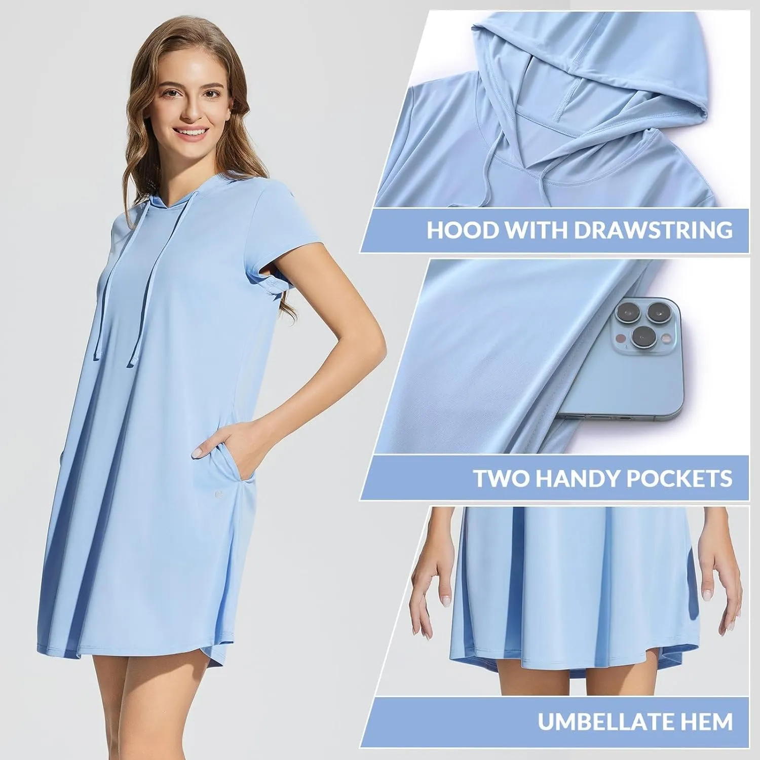 baleaf Women's Short Sleeve UPF 50  Cover Up with Pockets Quick Dry Beach Coverups Sun Protection Swimwear