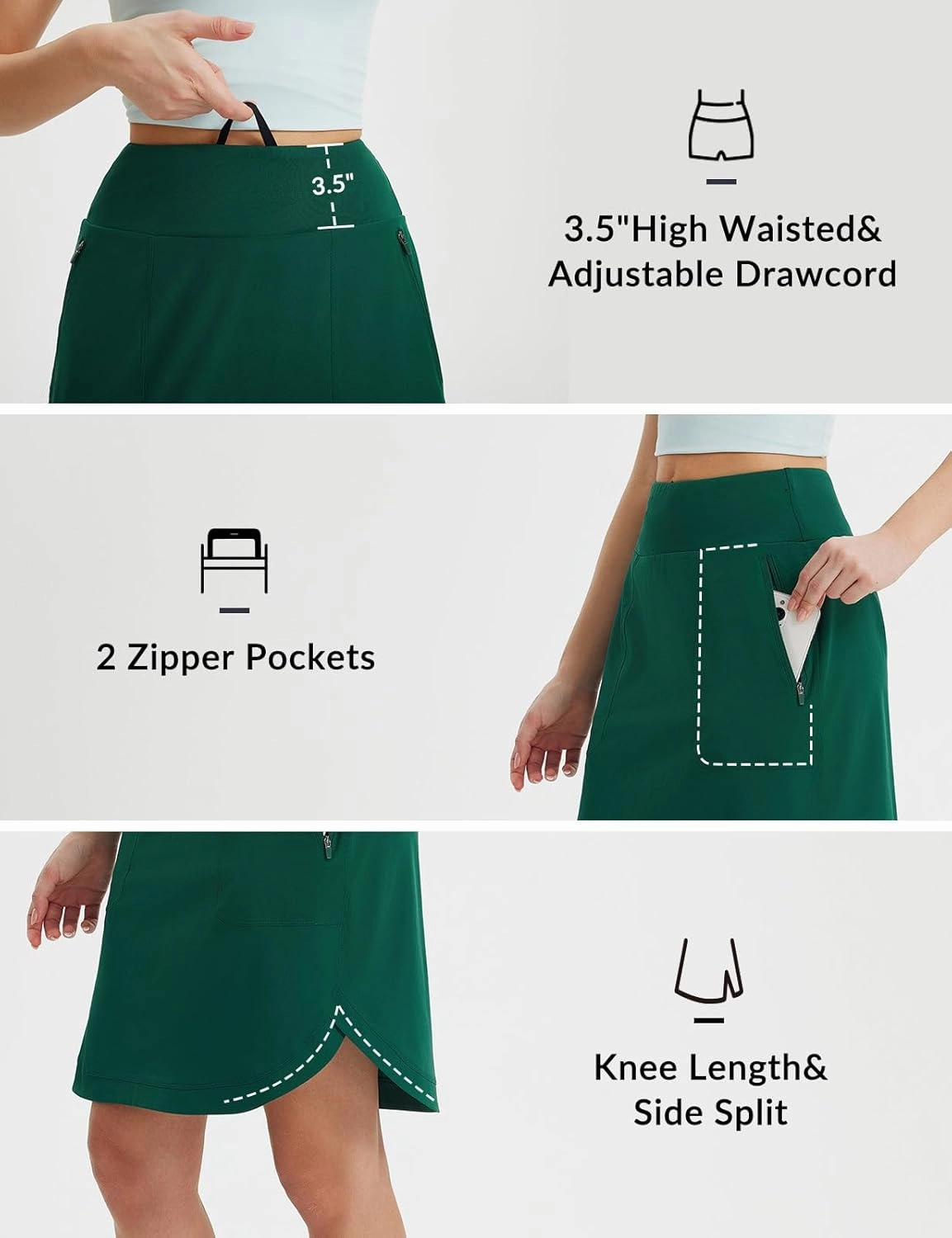 baleaf Skorts for Women 20" Golf Athletic Tennis Skirts Knee Length Pickleball Hiking Casual Skort Zipper Pockets UPF50 