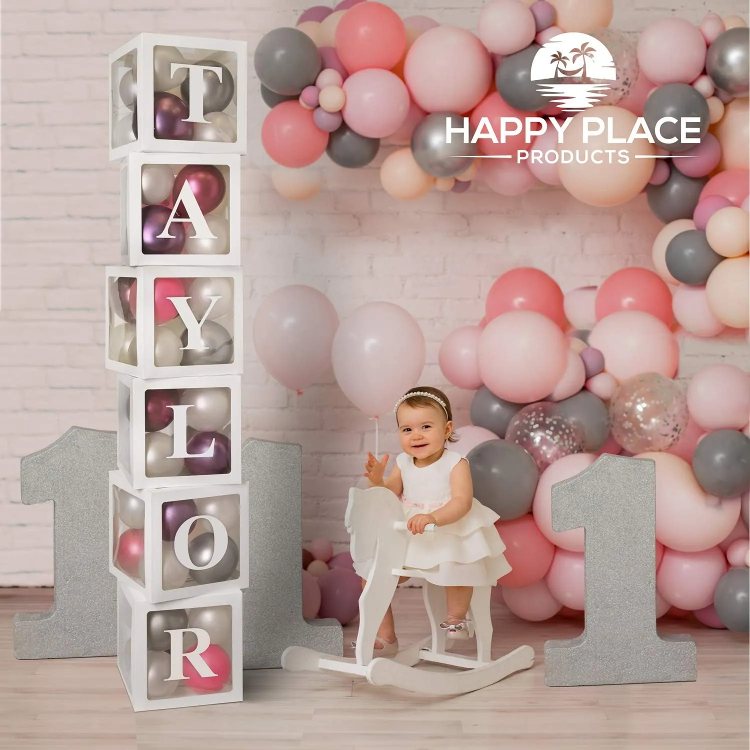Balloon Boxes with Letters – 6 White Baby Shower Balloon Boxes, Baby Shower Boxes with Letters, Large Baby Blocks for Baby Shower, Baby Boy Boxes, Baby Box Letters, Gender Reveal & Party Decorations