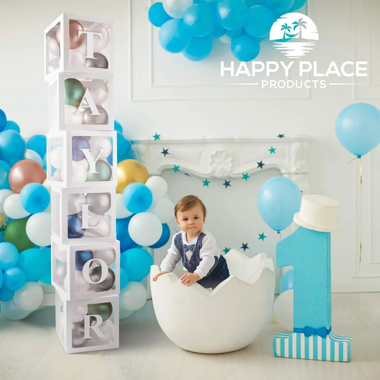 Balloon Boxes with Letters – 6 White Baby Shower Balloon Boxes, Baby Shower Boxes with Letters, Large Baby Blocks for Baby Shower, Baby Boy Boxes, Baby Box Letters, Gender Reveal & Party Decorations