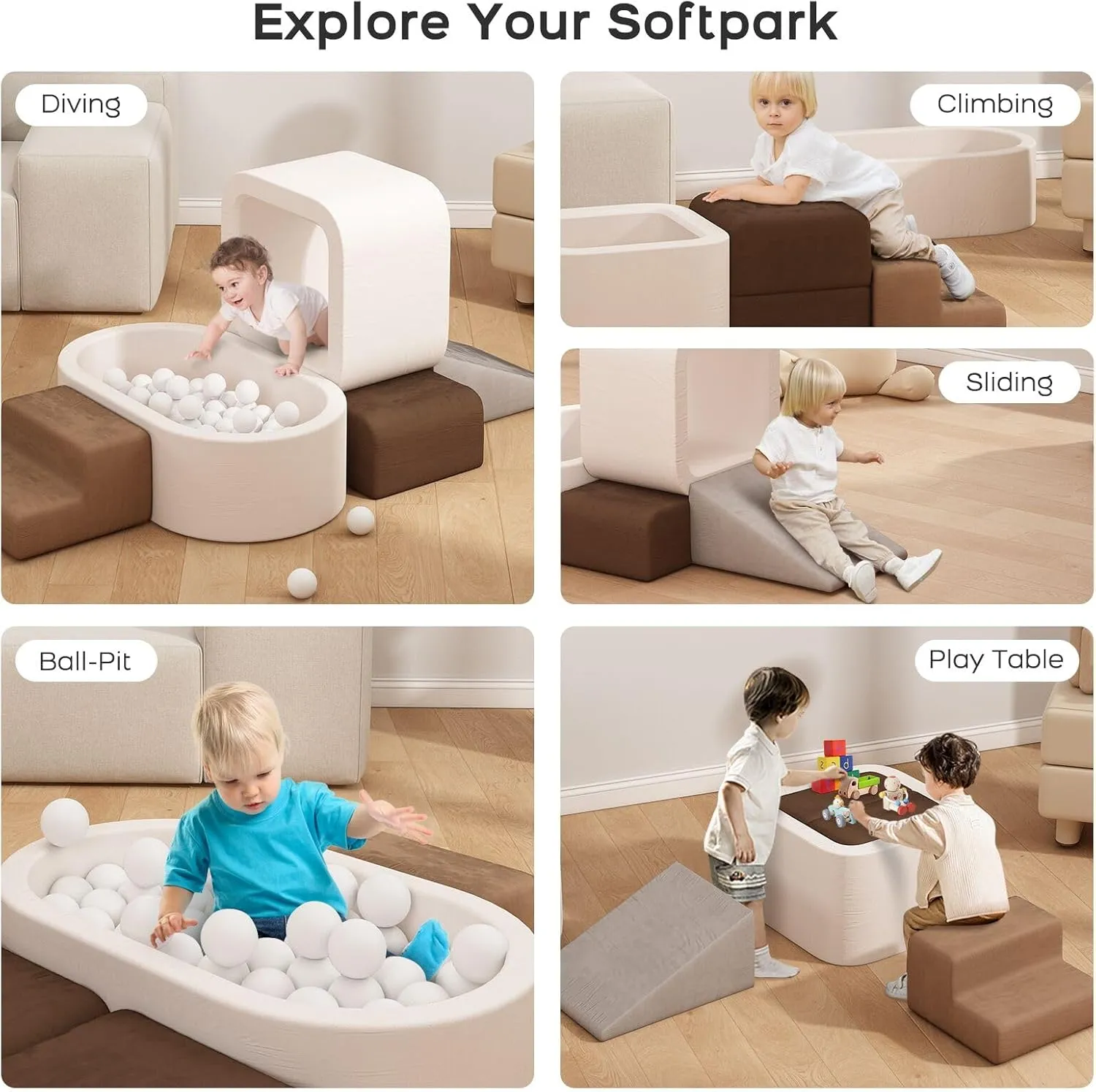 BanaSuper 6-Piece Kids Climbing Foam Blocks Playset - with Ball Pit for Toddlers Crawling, Sliding and Playing Indoor (Balls not Included), Soft Foam Climbing Toys