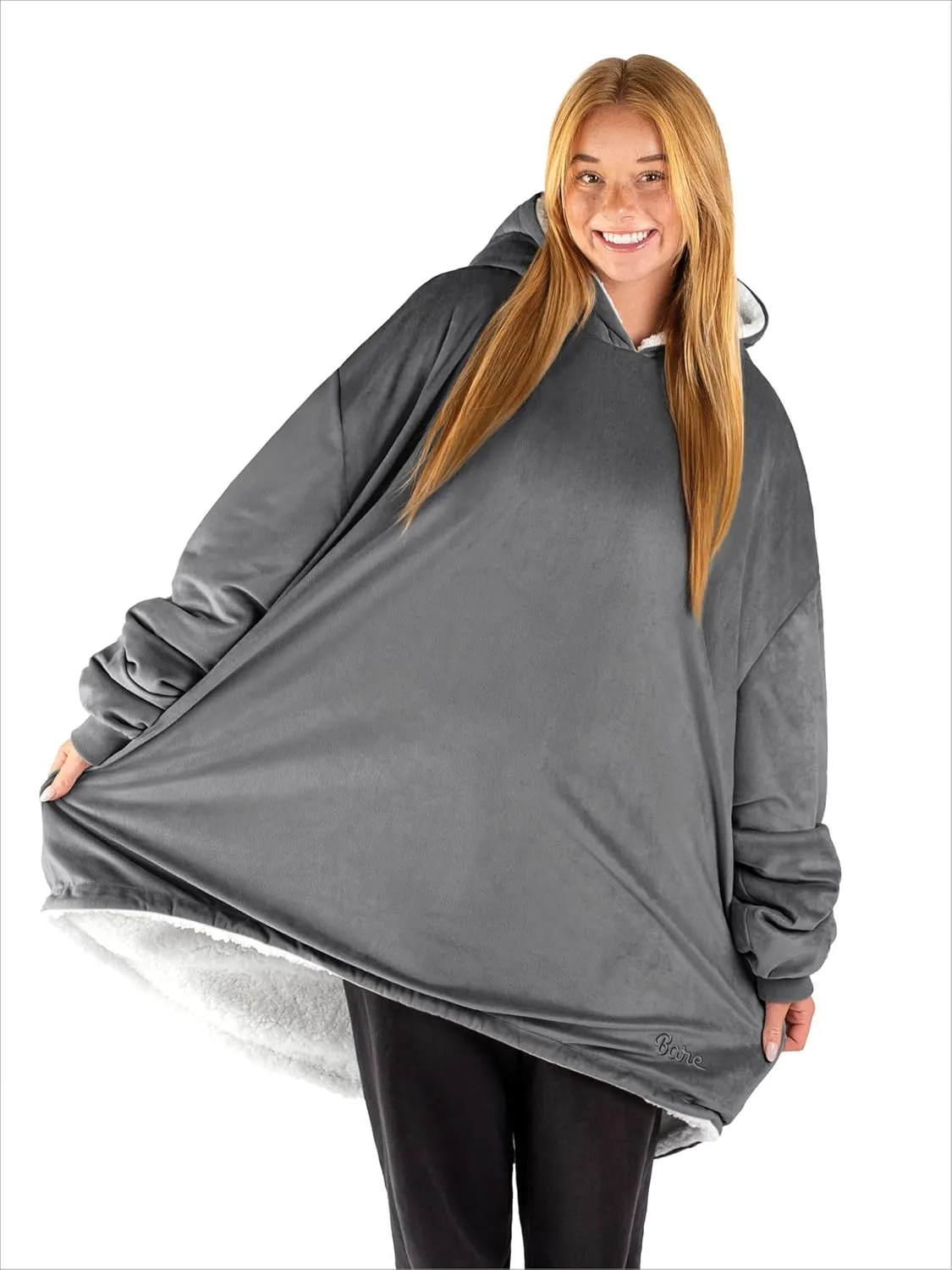 Bare Home Wearable Blanket B-Cozy Hoodie - Soft Plush Sherpa - Warm and Cozy - Oversized Wearable Blanket - Adult & Kid Sizes