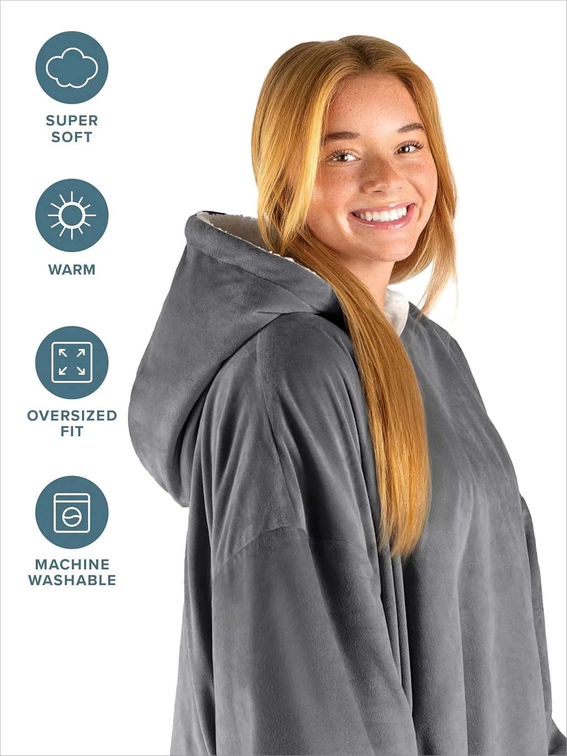 Bare Home Wearable Blanket B-Cozy Hoodie - Soft Plush Sherpa - Warm and Cozy - Oversized Wearable Blanket - Adult & Kid Sizes
