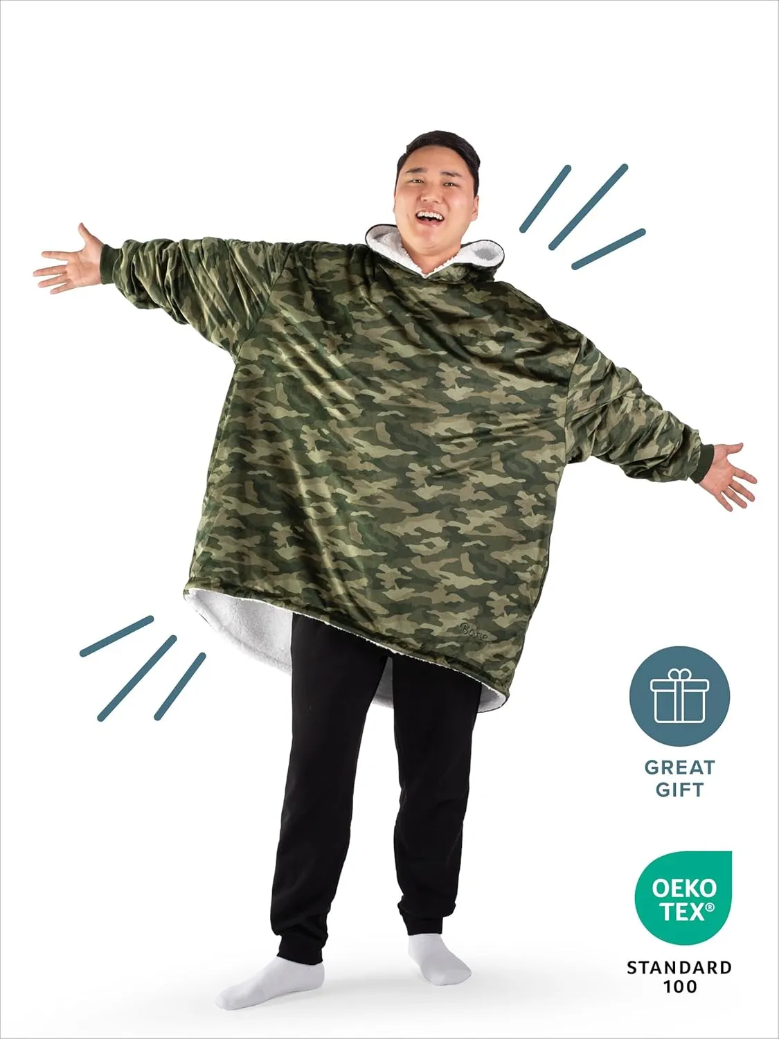 Bare Home Wearable Blanket B-Cozy Hoodie - Soft Plush Sherpa - Warm and Cozy - Oversized Wearable Blanket - Adult & Kid Sizes