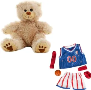 Basketball Sports Teddybear Plush, Furry Brown Stuffed Animal with Basketball Uniform with Headband, Wristbands, and Ball, 16 Inch Sports-Themed Collectible Gift for Kids