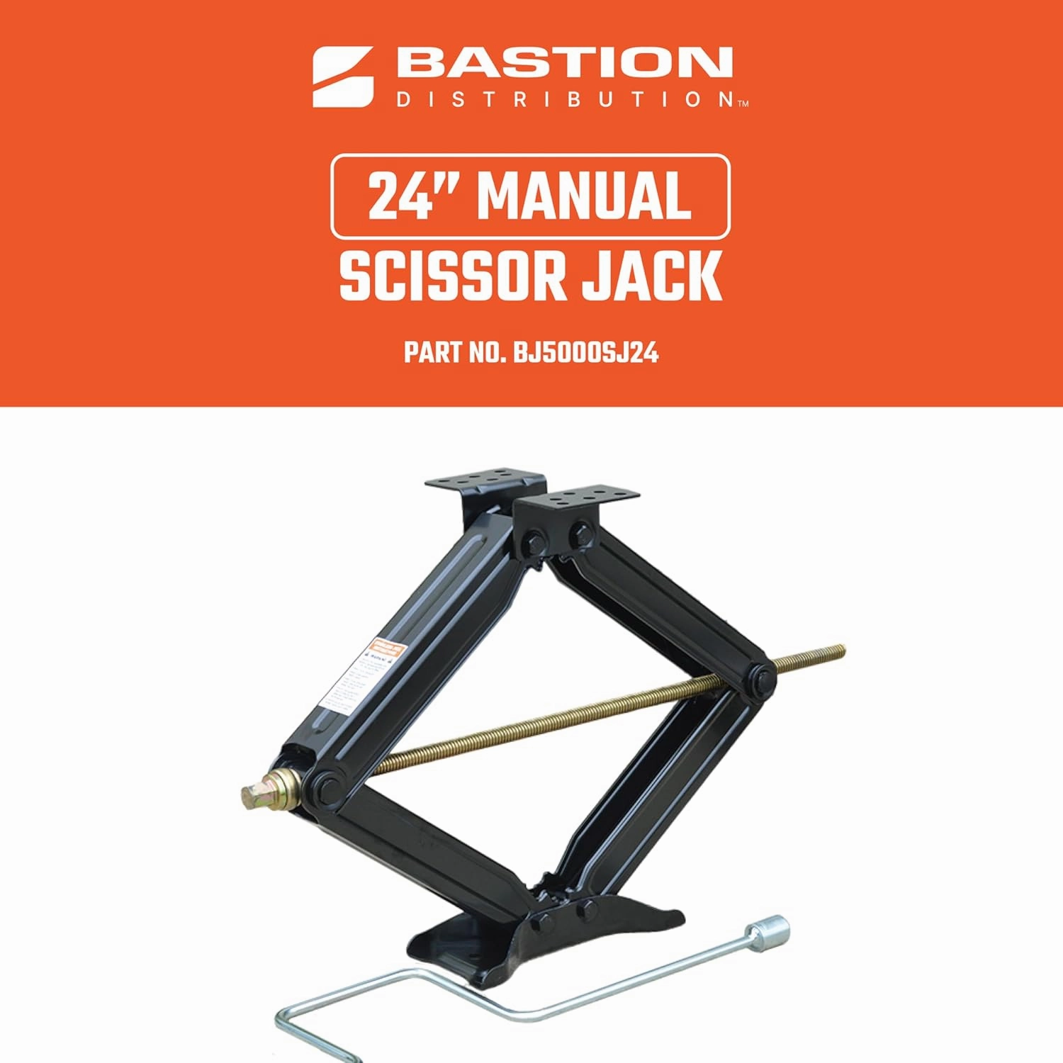 Bastion Distribution One New 24" Scissor Jack with Crank Handle | 5000lbs Capacity | Adjustable 4-24” Height | Spray-Tested Powder Coated | BJ-5000MSJ24