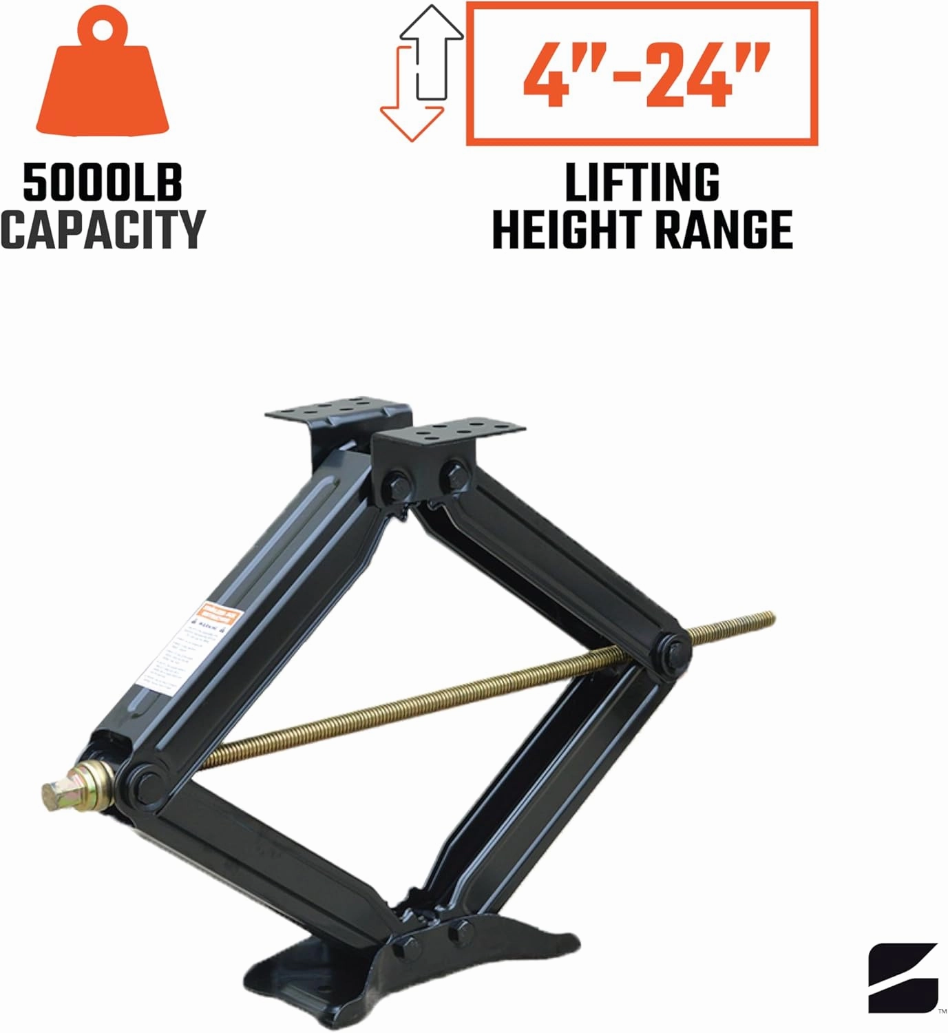 Bastion Distribution One New 24" Scissor Jack with Crank Handle | 5000lbs Capacity | Adjustable 4-24” Height | Spray-Tested Powder Coated | BJ-5000MSJ24