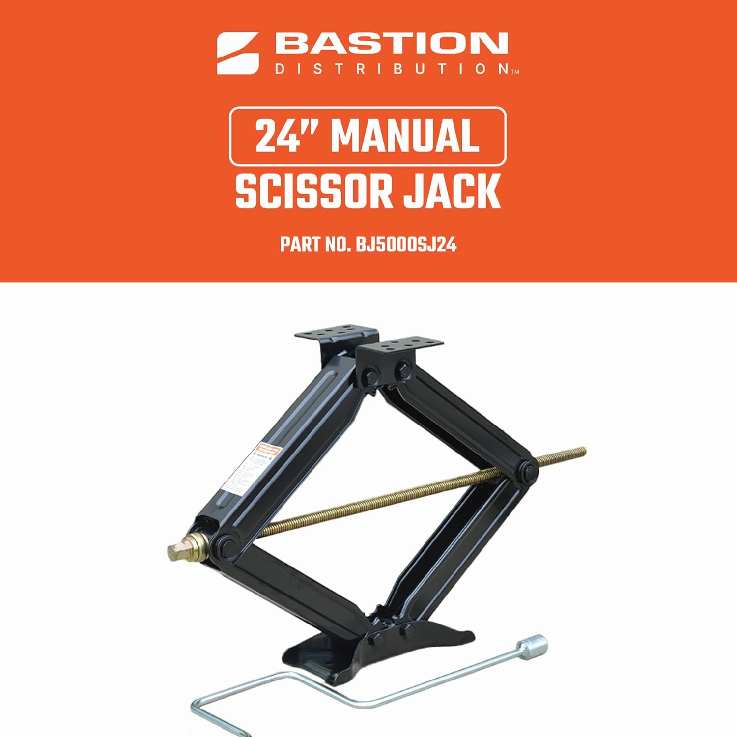 Bastion Distribution One New 24" Scissor Jack with Crank Handle | 5000lbs Capacity | Adjustable 4-24” Height | Spray-Tested Powder Coated | BJ-5000MSJ24