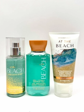 Bath and Body Work At The Beach Gift Set, Fine Fragrance Mist, Shower Gel with Shea & Vitamin E, Body Cream with Hyaluronic Acid, 3 Piece Set