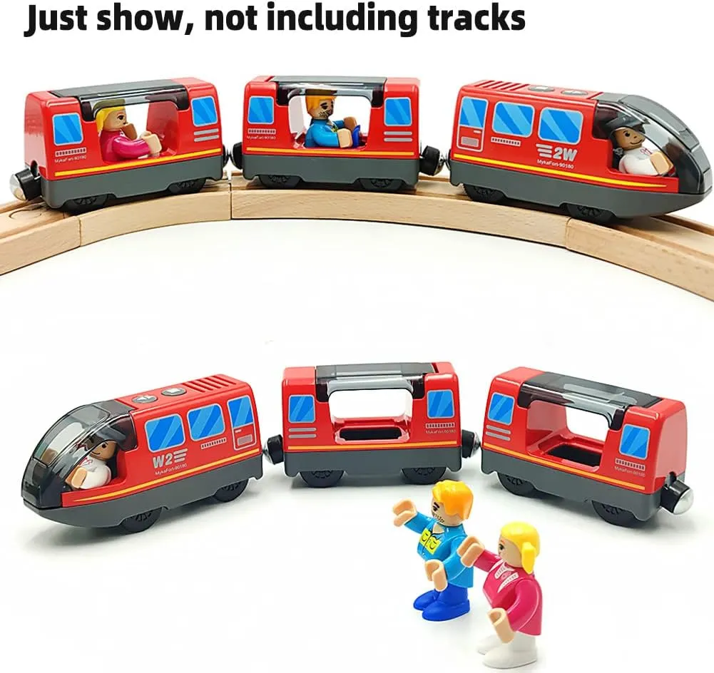 Battery Operated Train for Wooden Train Track Set Toys for 3 4 5 Year Old Boys Kids Action Locomotive Train Magnetic Connection (without Battery) (Red)